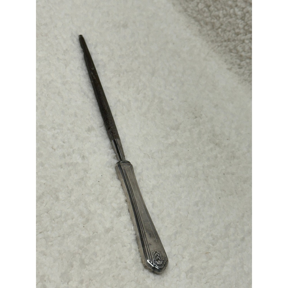 Vintage Silverplate Handle 10.5" Knife Sharpening Honing Steel Art Deco Chevron